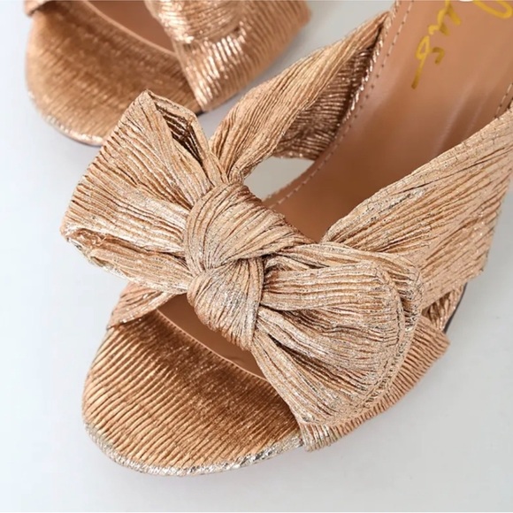 Lulus Dorthea Rose Gold Knotted High Block Heel Sandals - New In Box - Reemoly - Picture 15 of 16